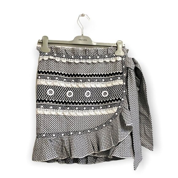 Dodo Bar Or Abigail Wrap Mini Skirt in black‎ and white,  size M - Picture 1 of 13